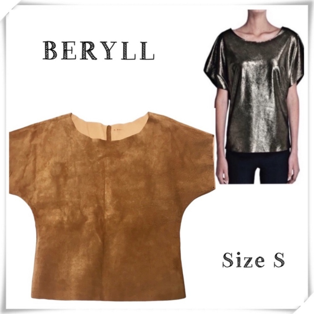 BERYLL Genuine Suede Leather Short-sleeve Shirt in Camel Tan Brown Size S
